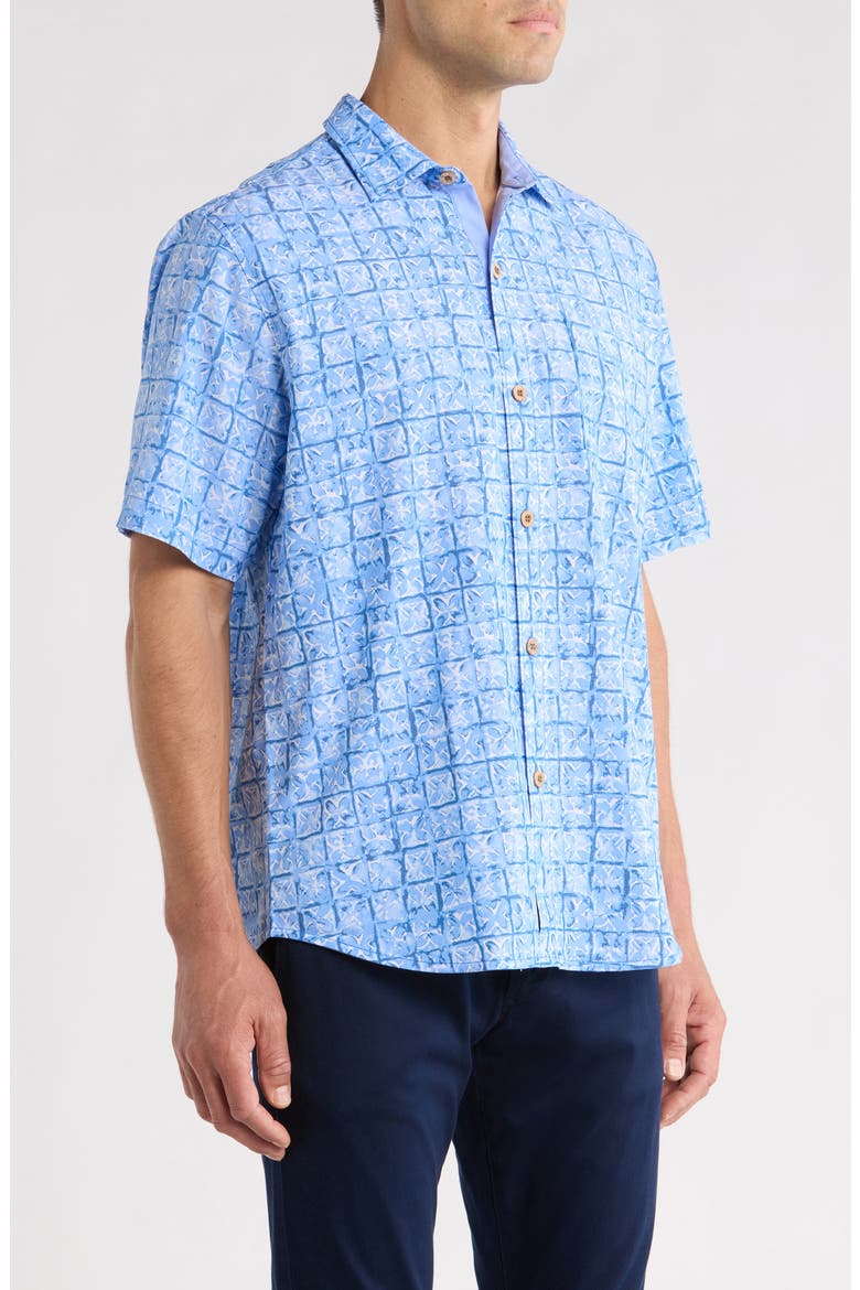 Coastal Ease Carrico Tiles IslandZone® Short Sleeve Button-Up Shirt, Alternate, color, DUSTY ICICLE