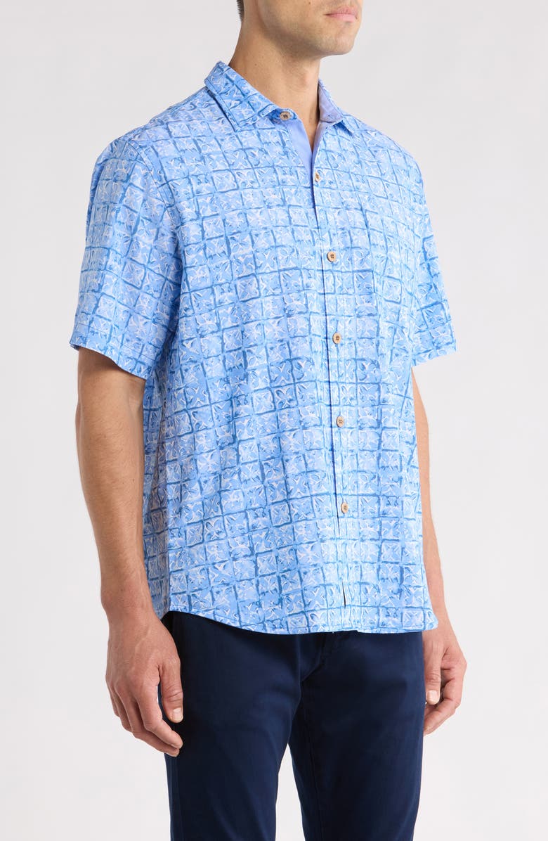 Tommy Bahama Coastal Ease Carrico Tiles IslandZone<sup>®</sup> Short Sleeve Button-Up Shirt, Alternate, color, Dusty Icicle