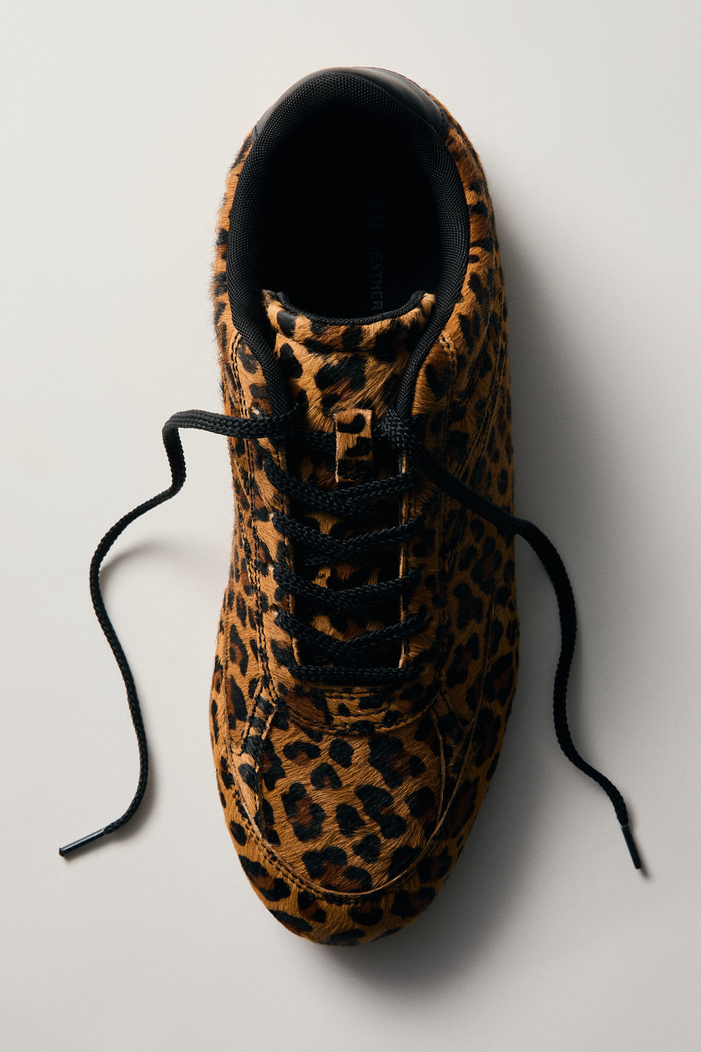 H&M Leather Trainers, Alternate, color, Beige/Faux Leopard