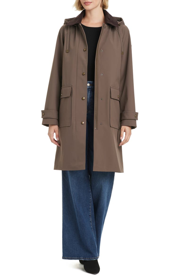 Contrast Collar Longline Raincoat, Alternate, color, ANTIQUE TAUPE