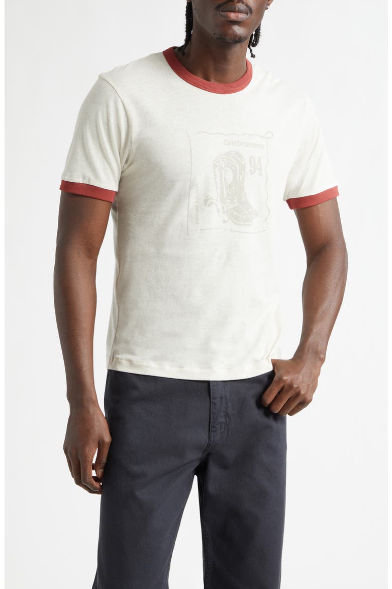 Celebrazione Cotton & Linen Ringer T-Shirt, Main, color, BROKEN WHITE