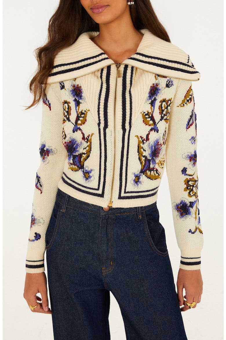 Golden Nature Front Zip Cardigan, Main, color, GOLDEN NATURE OFF-WH