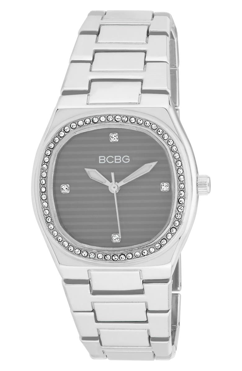 BCBG Cabinet Crystal Bracelet Strap Watch, 33mm, Main, color, Silver