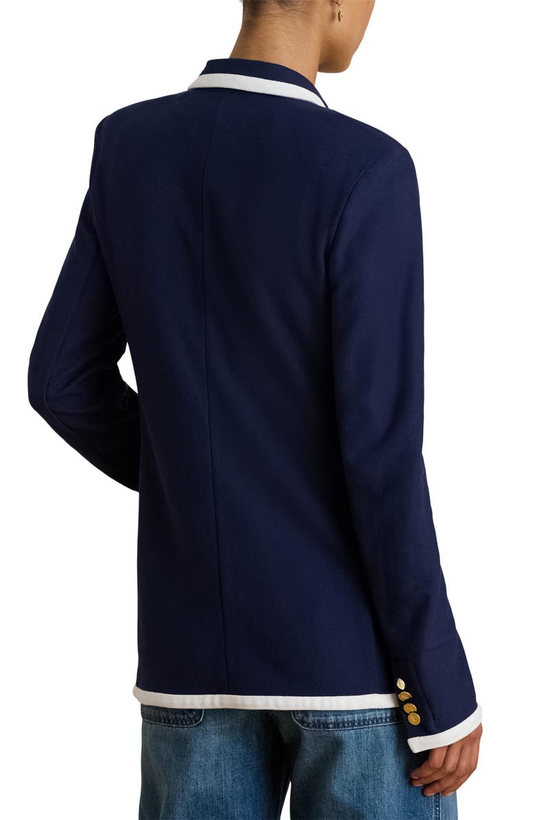 Lauren Ralph Lauren Tahir Double Breasted Piqué Knit Blazer, Alternate, color, Refined Navy Blue/ White