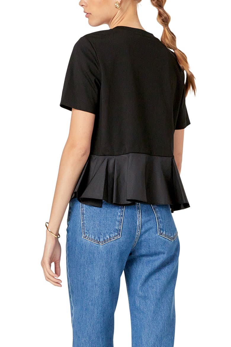 Mixed Media Ruffle Top, Alternate, color, BLACK