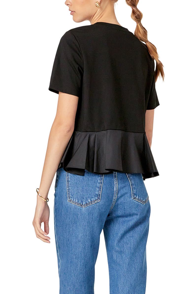 English Factory Mixed Media Ruffle Top, Alternate, color, Black