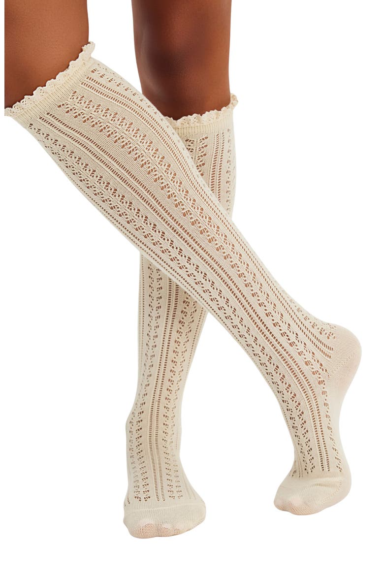 Misty Pointelle Tall Socks, Alternate, color, CREAM