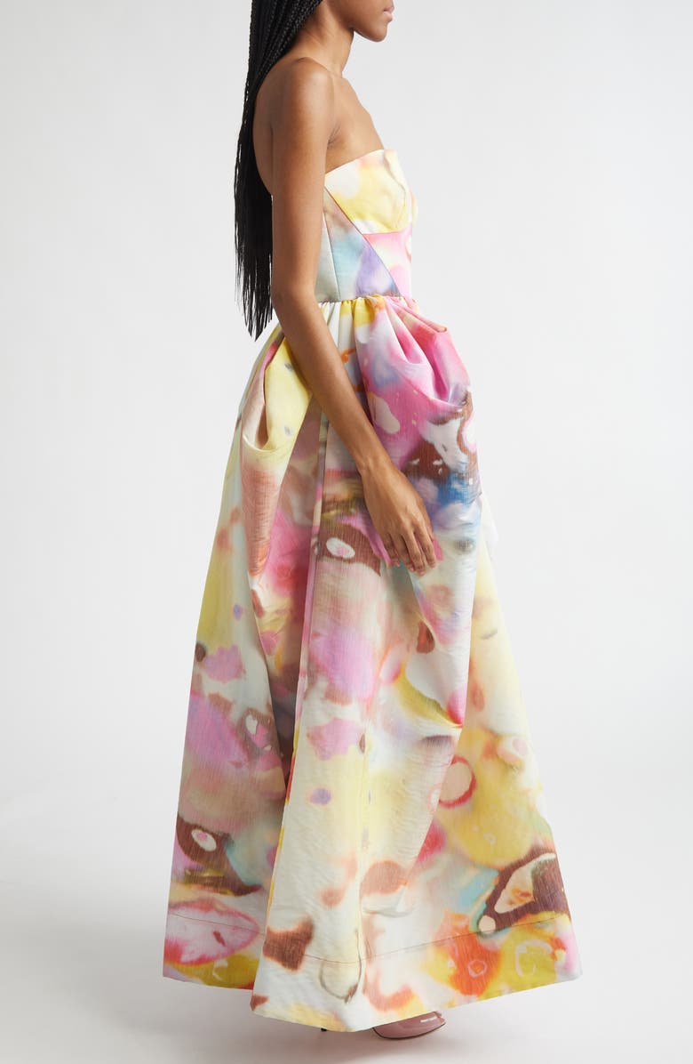 Christopher John Rogers Moonshine Strapless Umbrella Gown, Alternate, color, Limeade Multi