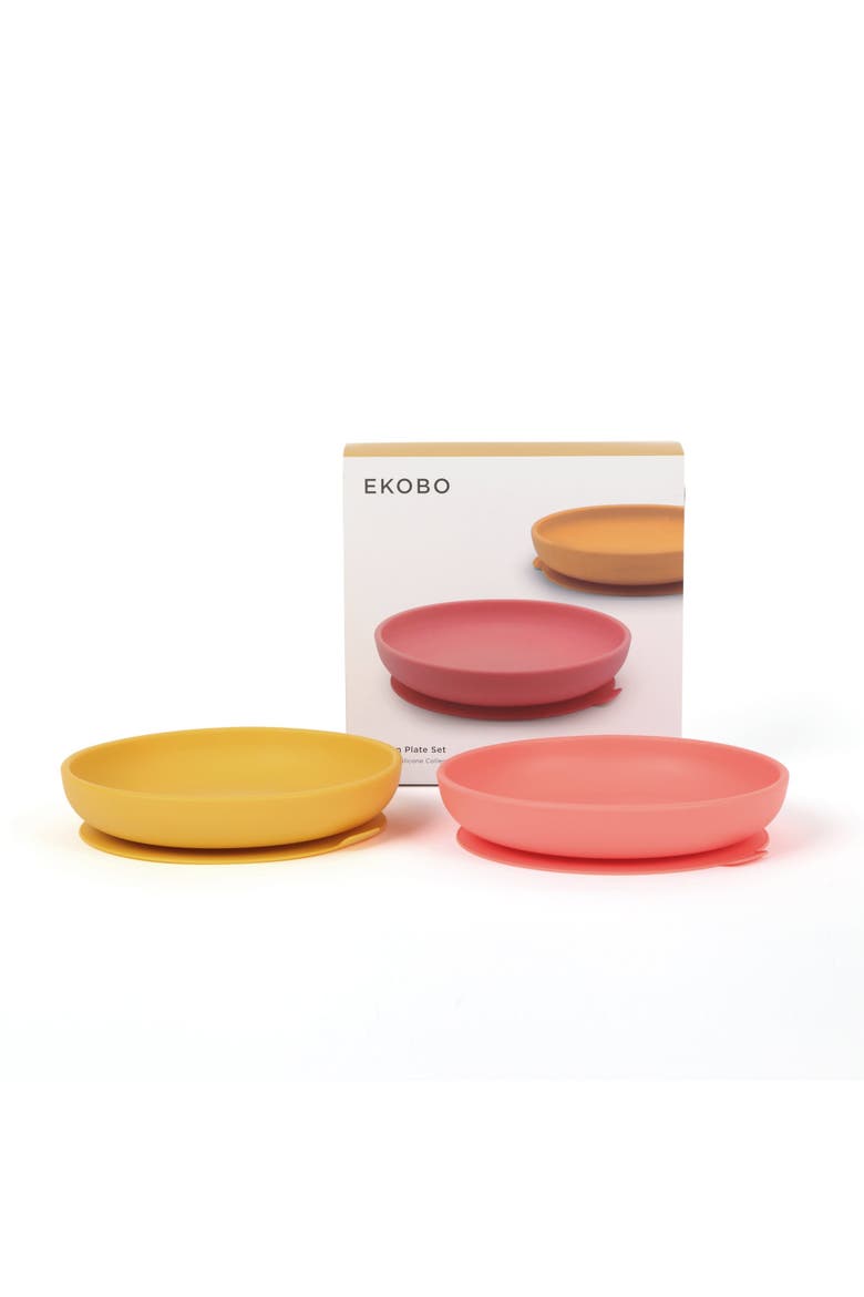 Silicone Suction Baby Plate Set, Alternate, color, Mimosa / Coral