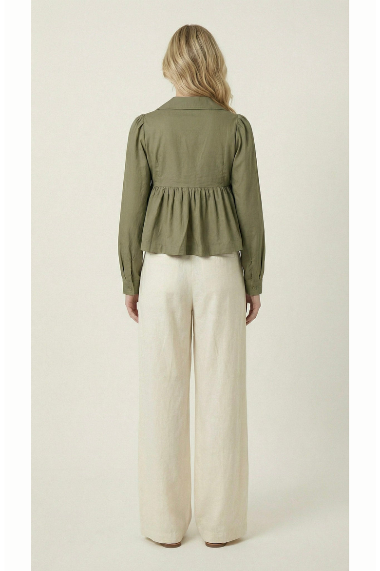 Smocked Panel Tie Front Blouse, Alternate, color, Olive