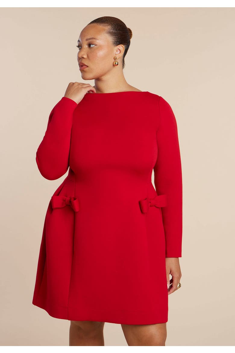 Long Sleeve Mini Dress With Bow Detail, Alternate, color, RED