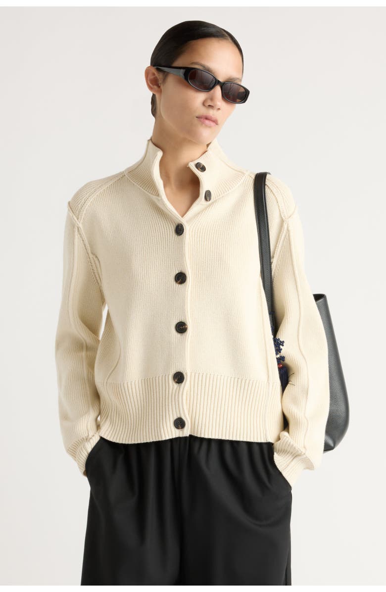 Modern Citizen Clove Button Mock-Neck Knit Cardigan, Alternate, color, Cream