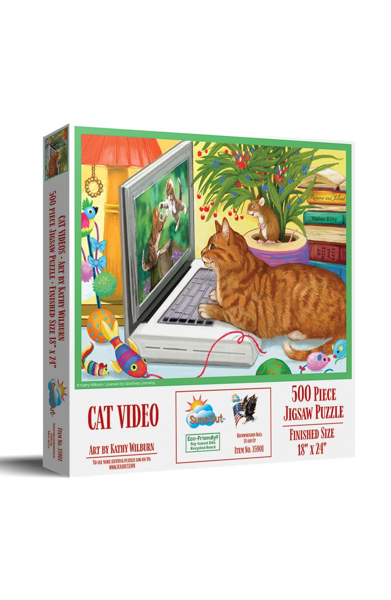 Sunsout Cat Videos 500 piece Jigsaw Puzzle for Adults, Main, color, Multicolor