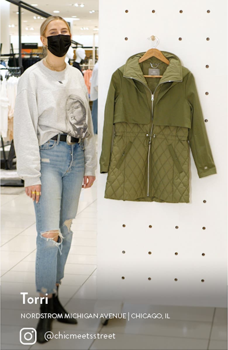 Enora Mix Water Repellent Quilted Raincoat, sales video thumbnail