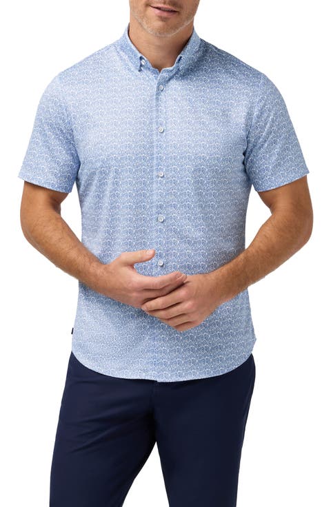Halyard Palm Print Short Sleeve Performance Button-Up Shirt