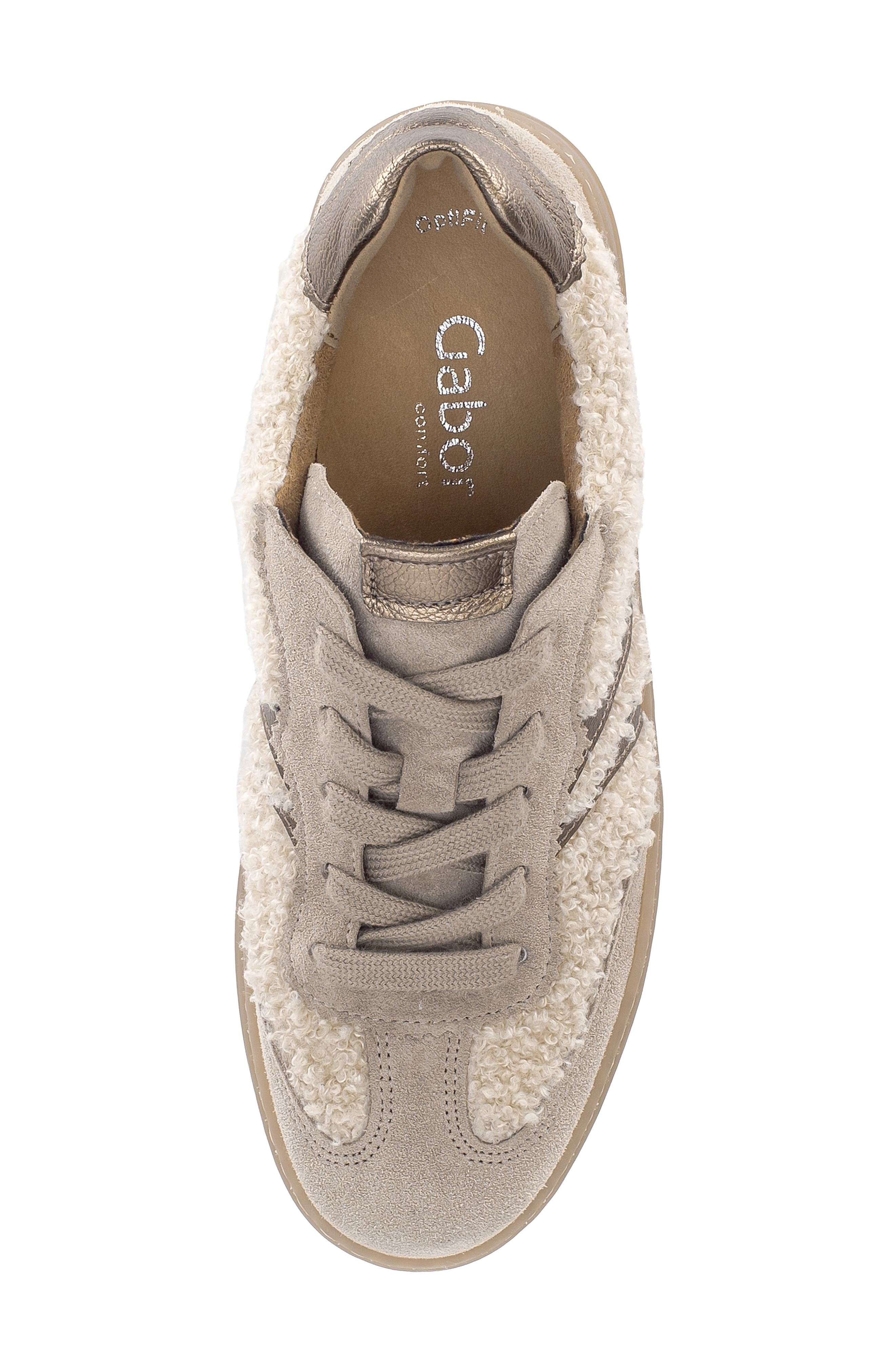 Gabor Genuine Shearling Mixed Media Sneaker, Alternate, color, Panna