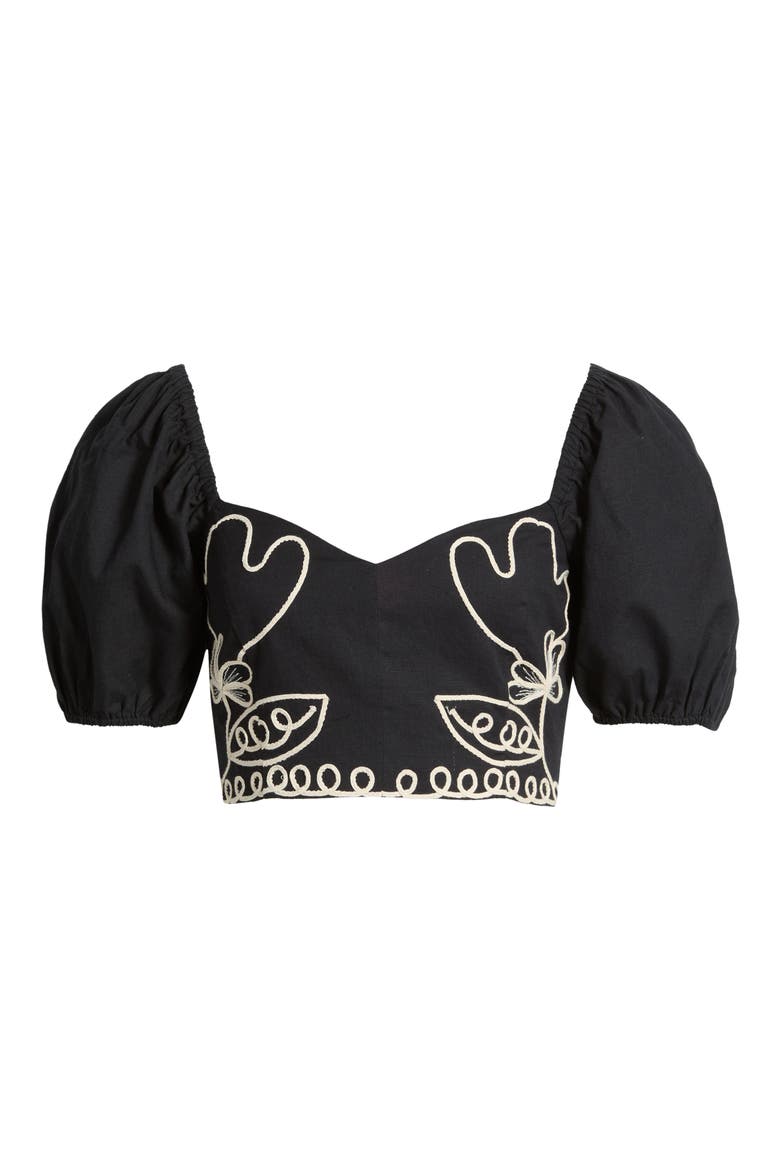 Anca Embroidered Crop Top, Alternate, color, BLACK