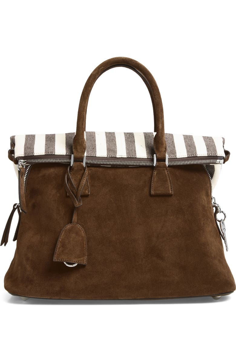Maison Margiela Medium 5AC Soft Suede & Canvas Handheld Bag, Main, color, Roches/ Ivory/ Dark Brown