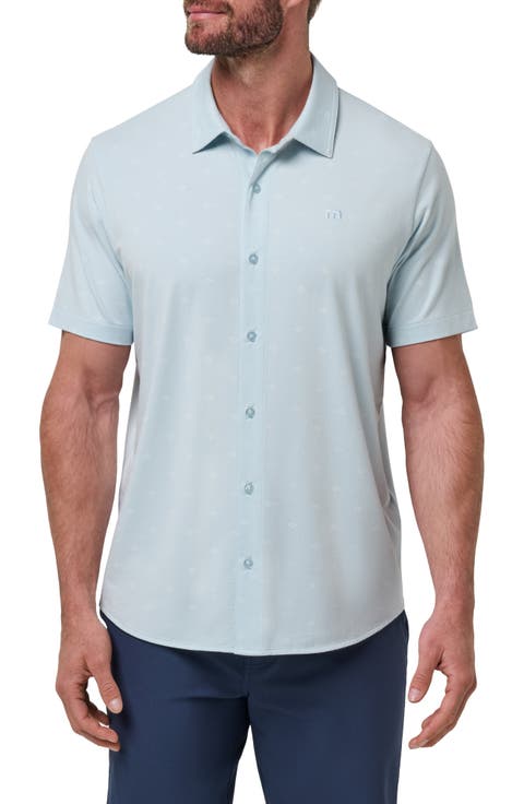 Shore of It Geo Print Short Sleeve Button-Up Knit Shirt