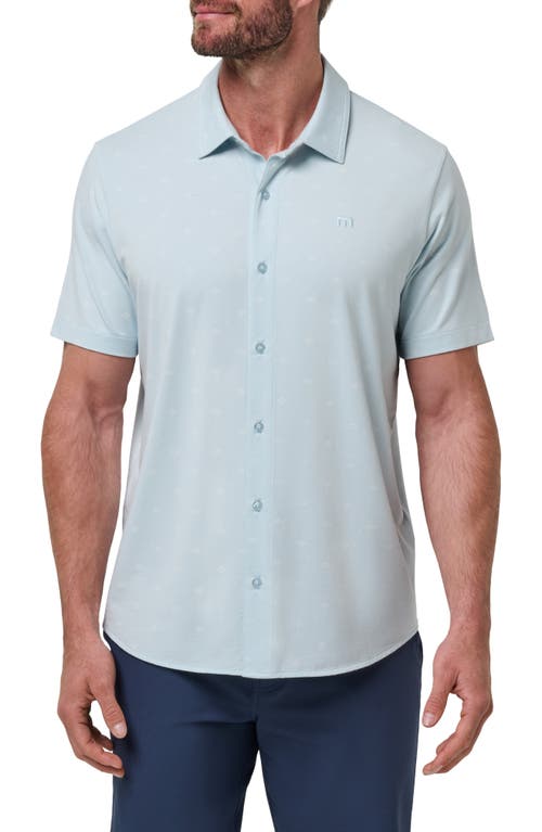 Travismathew Shore Of It Geo Print Short Sleeve Button-up Knit Shirt In Blue