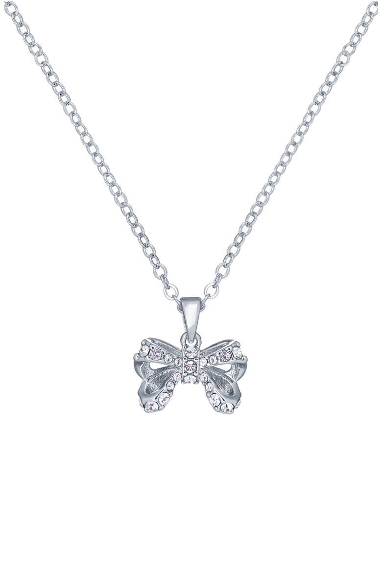 Crestra Crystal Petite Bow Pendant Necklace, Main, color, SILVER TONE