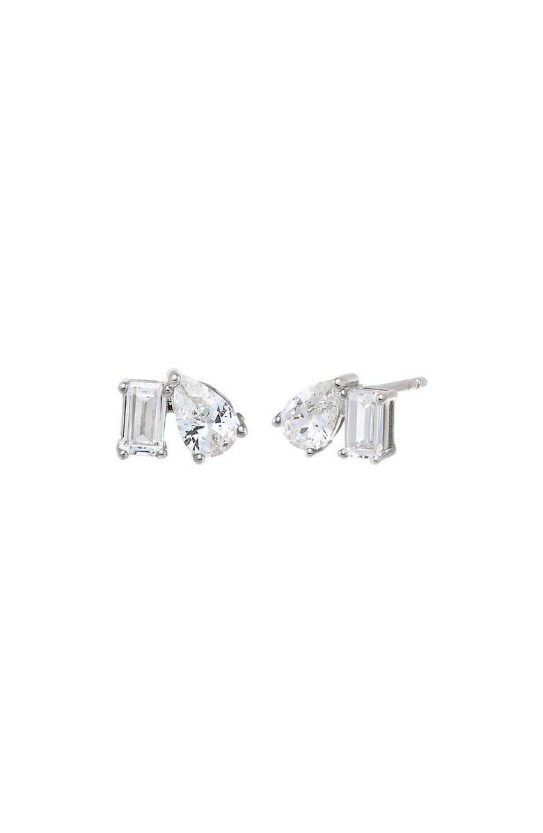 BY ADINA EDEN CZ Teardrop X Baguette Stud Earring, Main, color, Silver