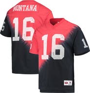Mitchell & Ness Men's Mitchell & Ness Joe Montana Black/Red San Francisco 49ers Retired Player Name & Number Diagonal Tie-Dye V-Neck T-Shirt