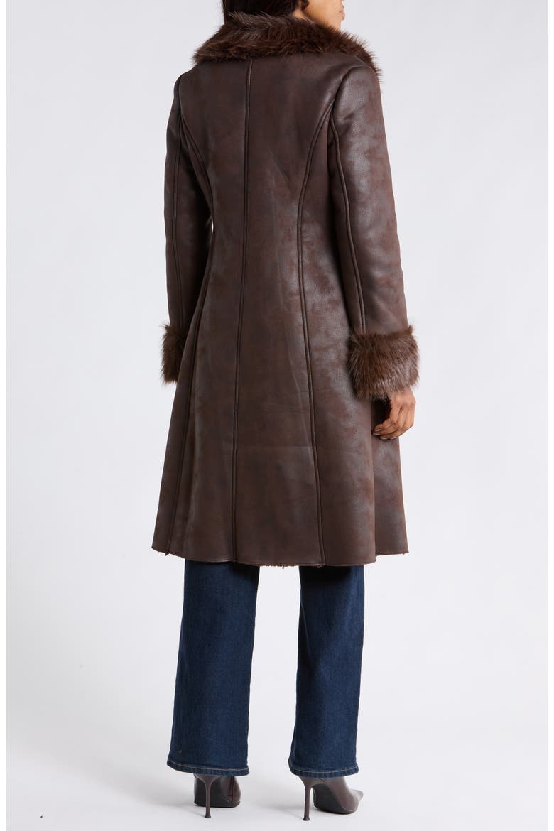 Notch Collar Faux Shearling Coat, Main, color, CHOCOLATE