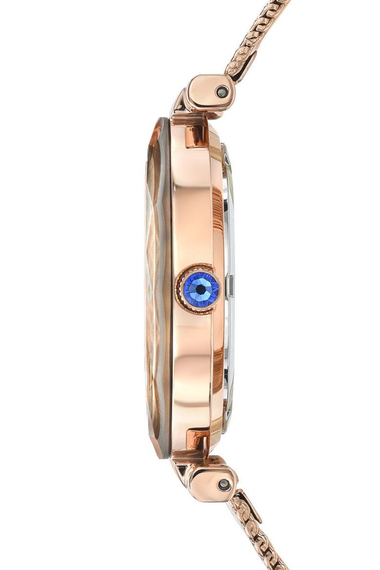 Hazel White Topaz Mother of Pearl Dial 3-Hand Quartz Mesh Strap Watch, 33mm, Alternate, color, ROSE