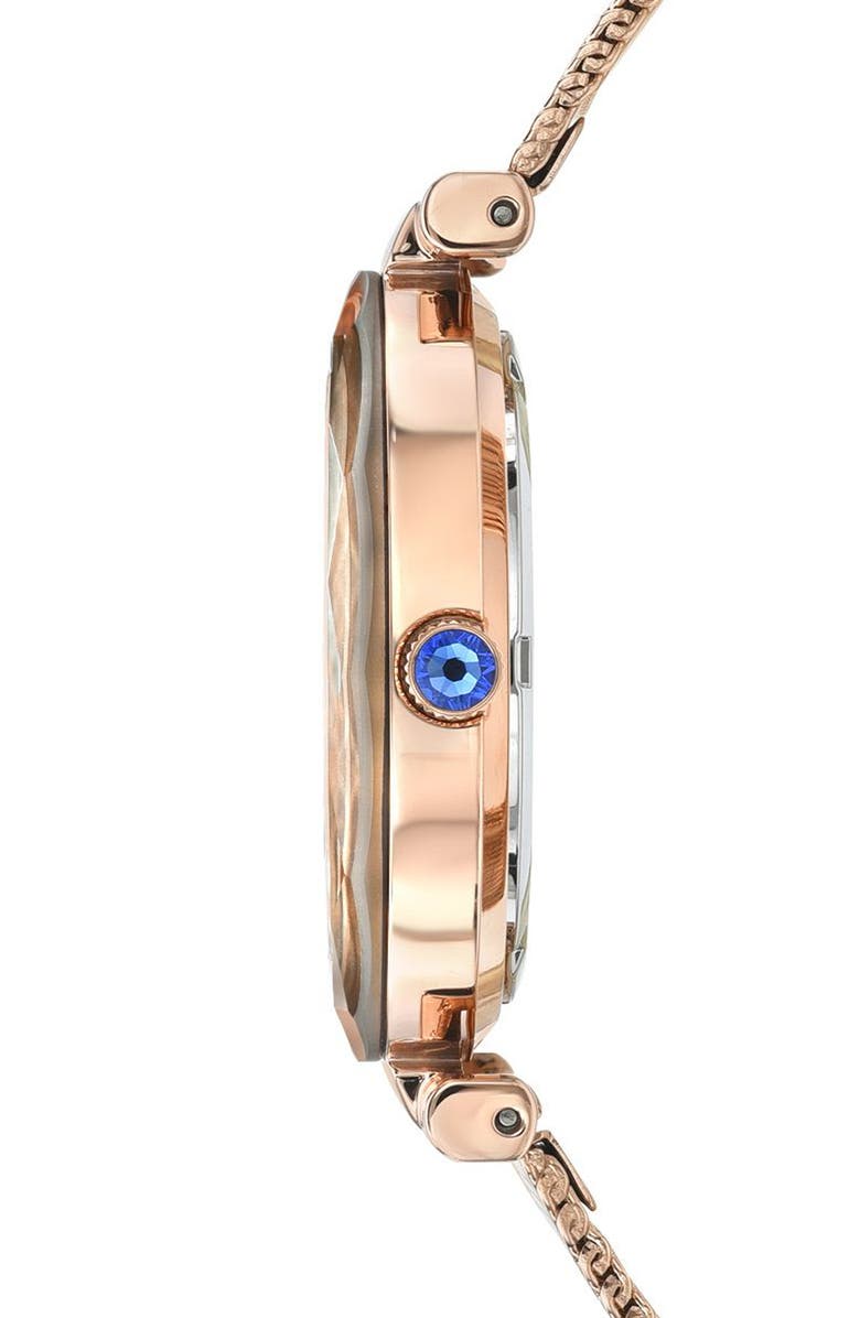 PORSAMO BLEU Hazel White Topaz Mother of Pearl Dial 3-Hand Quartz Mesh Strap Watch, 33mm, Alternate, color, 