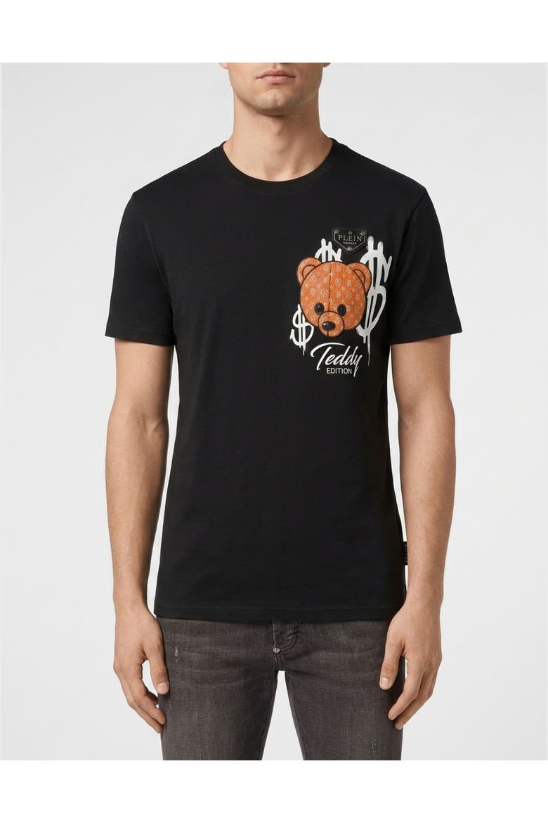 Jersey T-Shirt Teddy Chest Men, Main, color, black