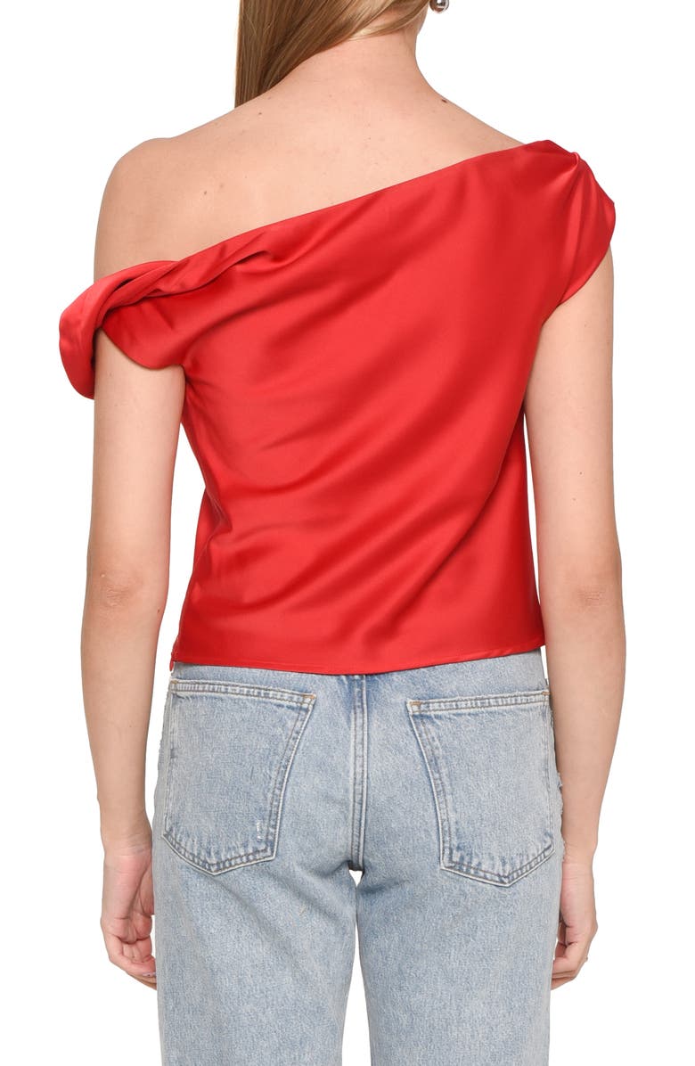 WAYF Twist One-Shoulder Satin Blouse, Alternate, color, Red