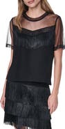 DKNY Fringe Detail Cotton Blend Mesh Top