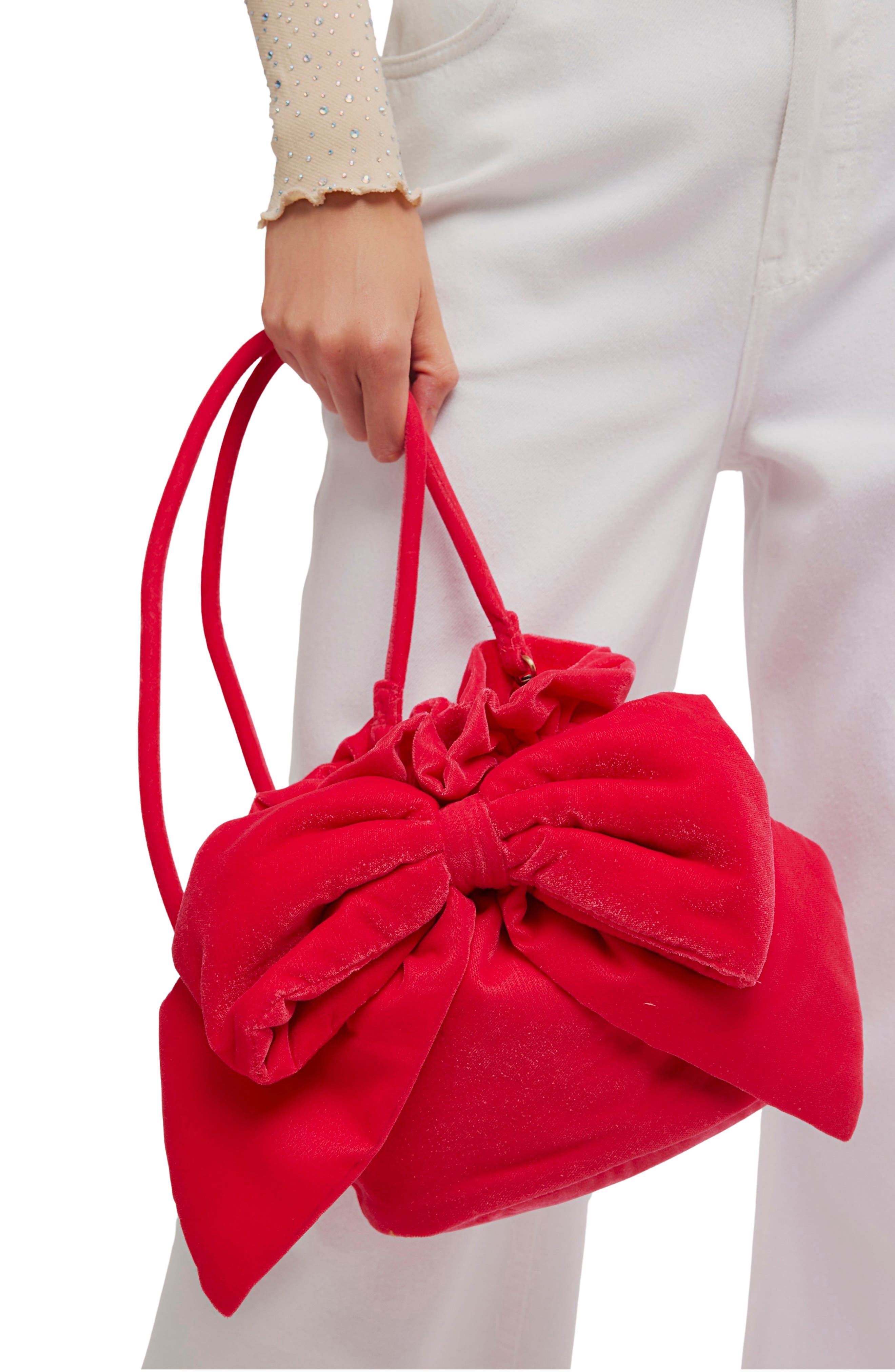 Free People Belle Velvet Bow Bag, Alternate, color, Pink
