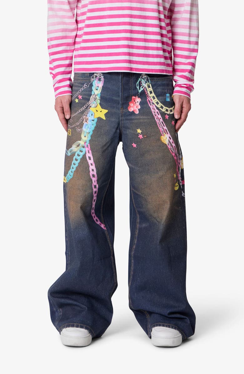 mnml Rave Chain Print Jeans, Main, color, Blue