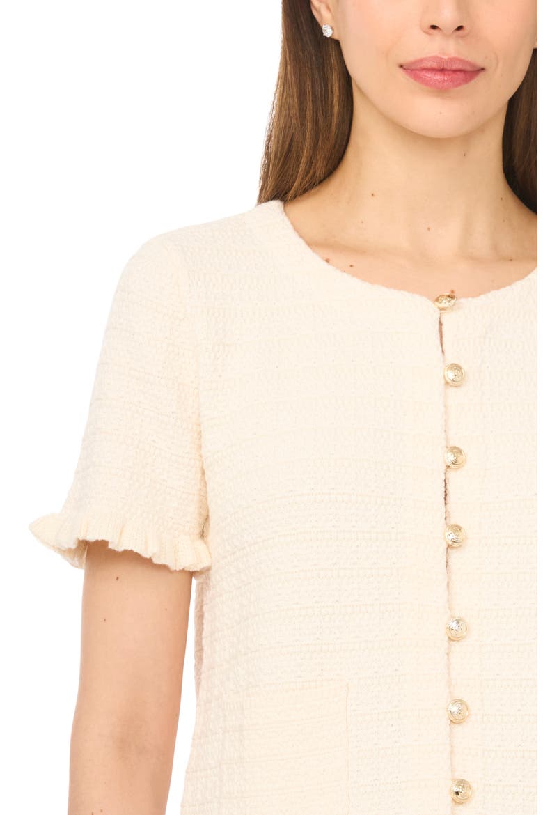 Short Sleeve Cotton Blend Cardigan, Alternate, color, EGGNOG