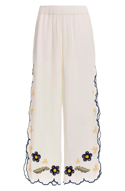Agua Bendita Embroidered Wide Leg Cover-up Pants In White