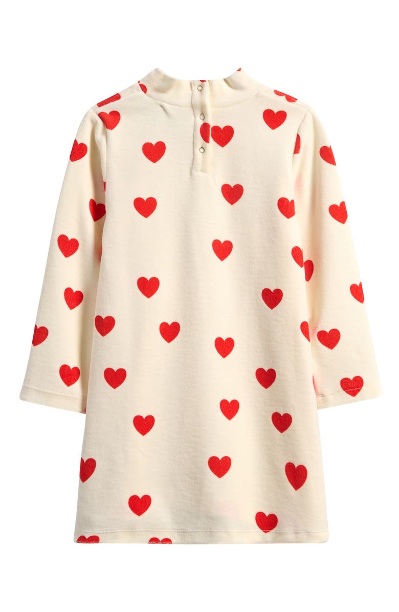 Mini Rodini Kids' Hearts Long Sleeve Organic Cotton Blend Velour Dress, Alternate, color, White