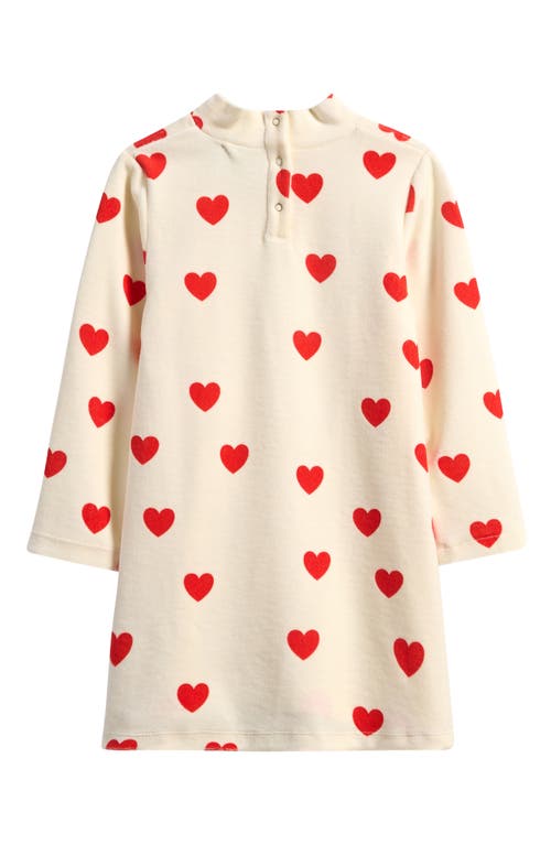 Mini Rodini Kids' Hearts Long Sleeve Organic Cotton Blend Velour Dress In White