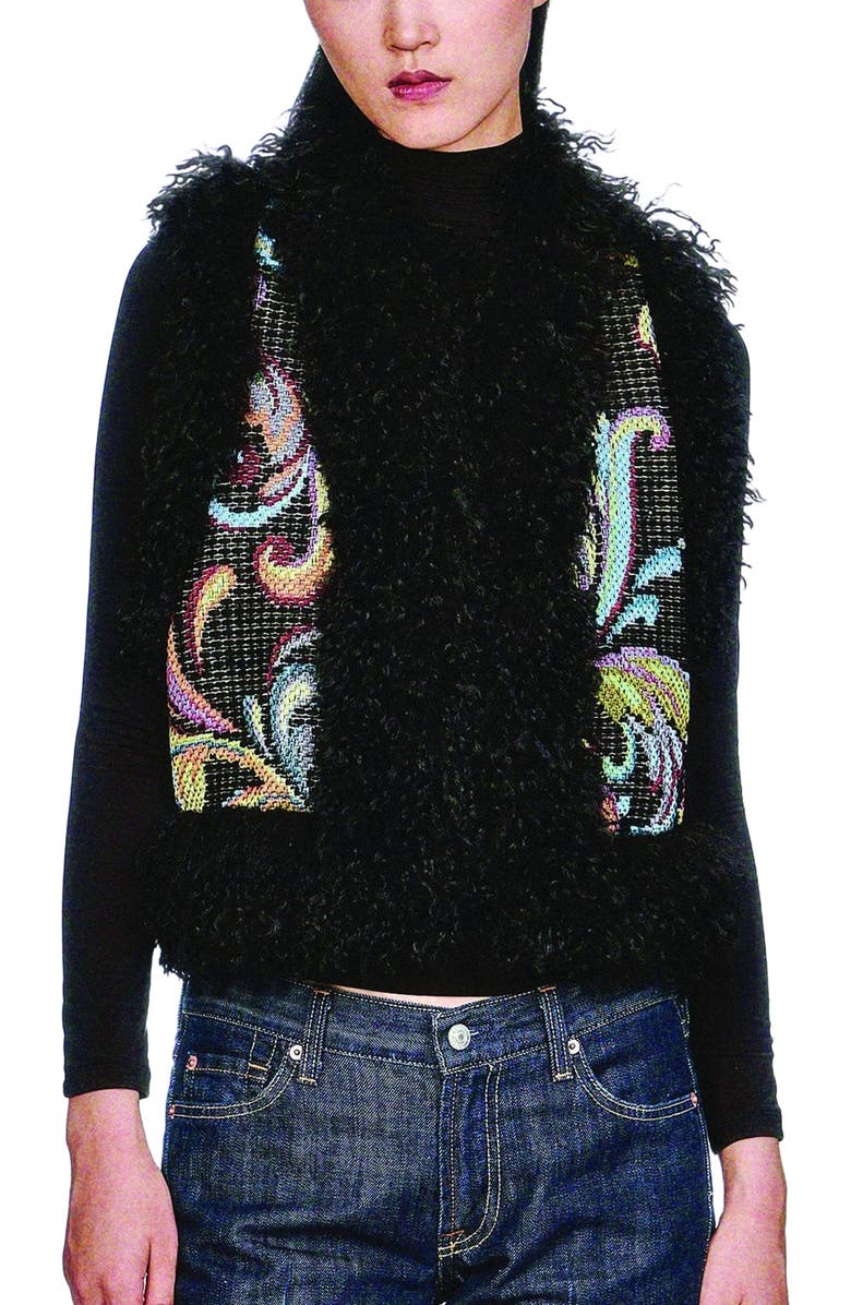 Anna Sui Tapestry Faux Fur Trim Vest, Alternate, color, Black Multi