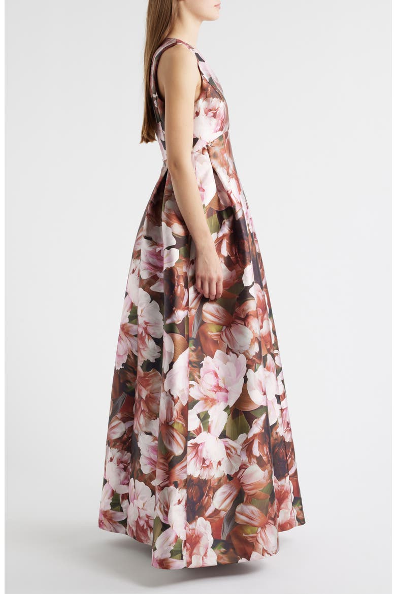 Floral Box Pleat Sleeveless Ballgown, Alternate, color, PINK MULTI