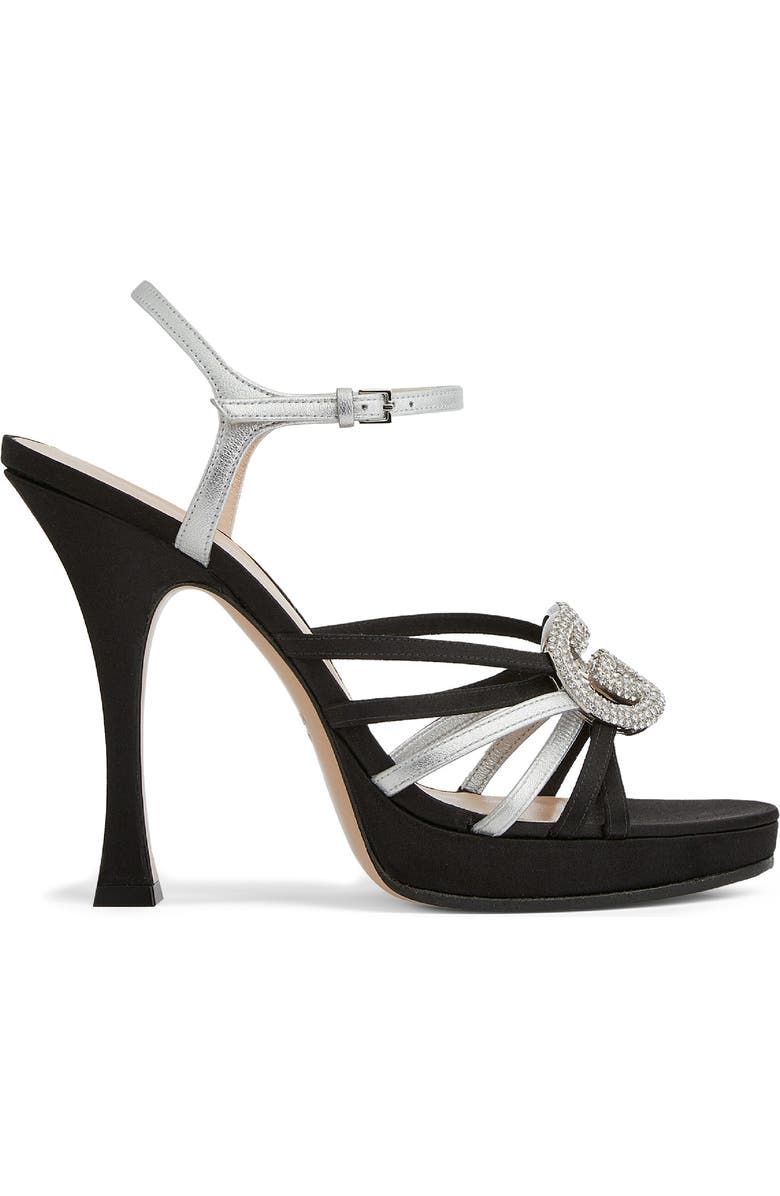 Gucci Alicia Crystal Interlocking-G Ankle Strap Sandal, Alternate, color, Black