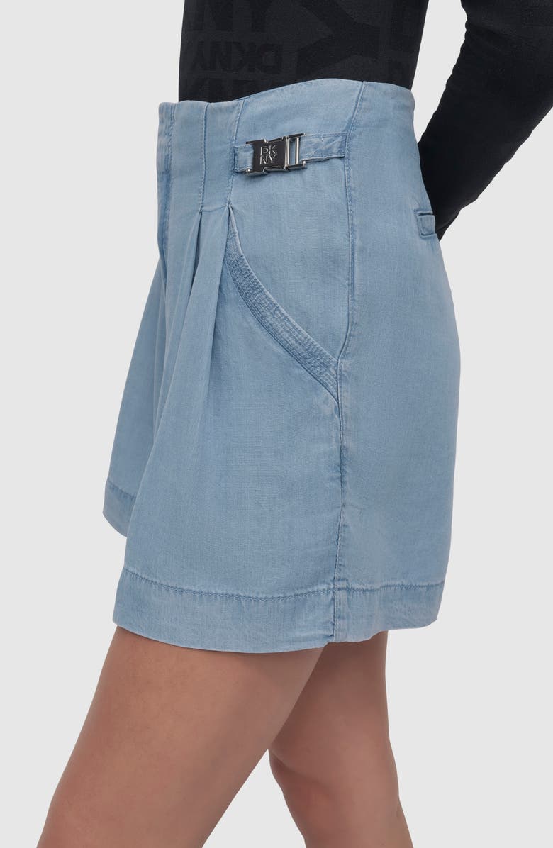DKNY Pleated Chambray Shorts, Alternate, color, Light Chambray