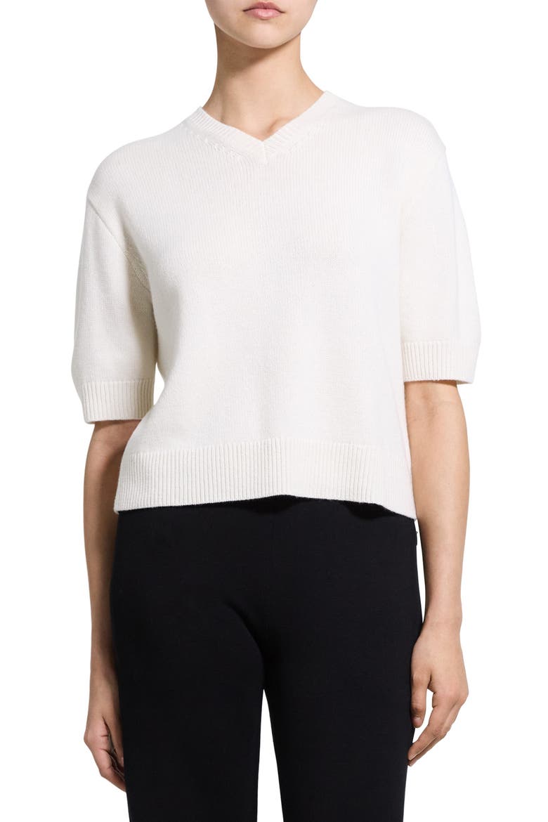 Cropped Cashmere V-Neck Sweater, Main, color, IVORY