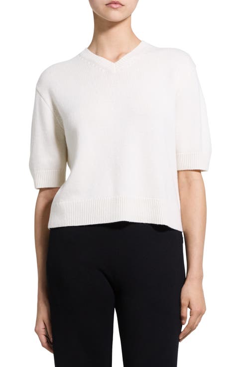 Cropped Cashmere V-Neck Sweater