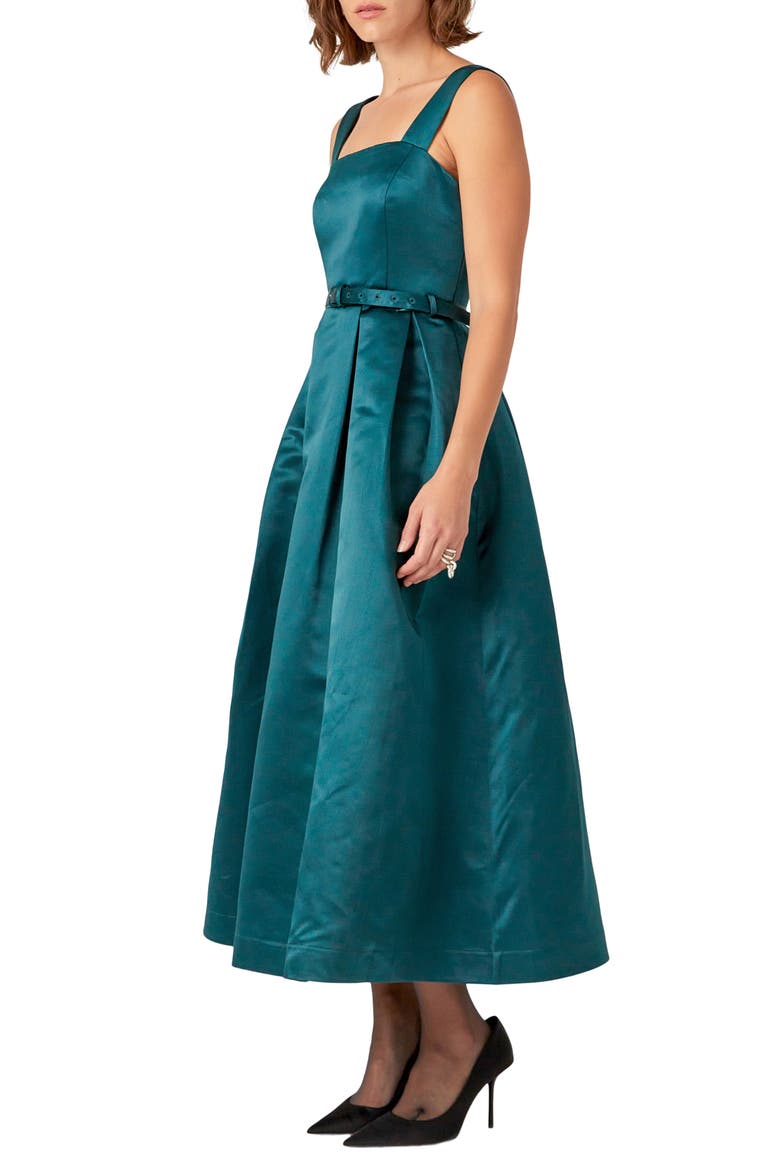 Pleated Belted Midi Dress, Alternate, color, GREEN