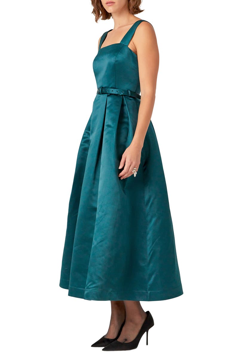 English Factory Pleated Belted Midi Dress, Alternate, color, Green