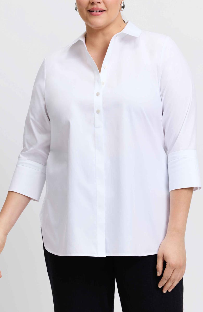 Foxcroft Madison Non-Iron Three-Quarter Sleeve Cotton Button-Up Shirt, Main, color, White