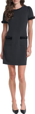 KARL LAGERFELD PARIS Velvet Detail Scuba Crepe Shift Minidress