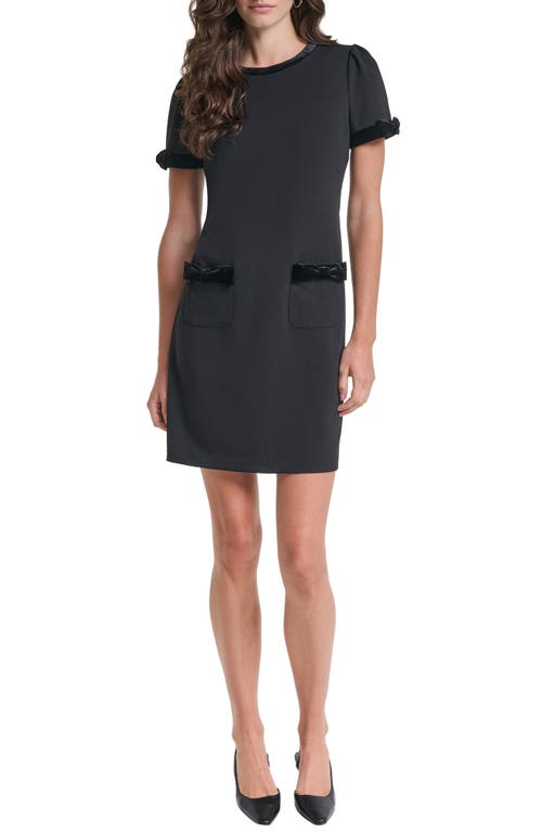 Karl Lagerfeld Paris Velvet Detail Scuba Crepe Shift Minidress In Black